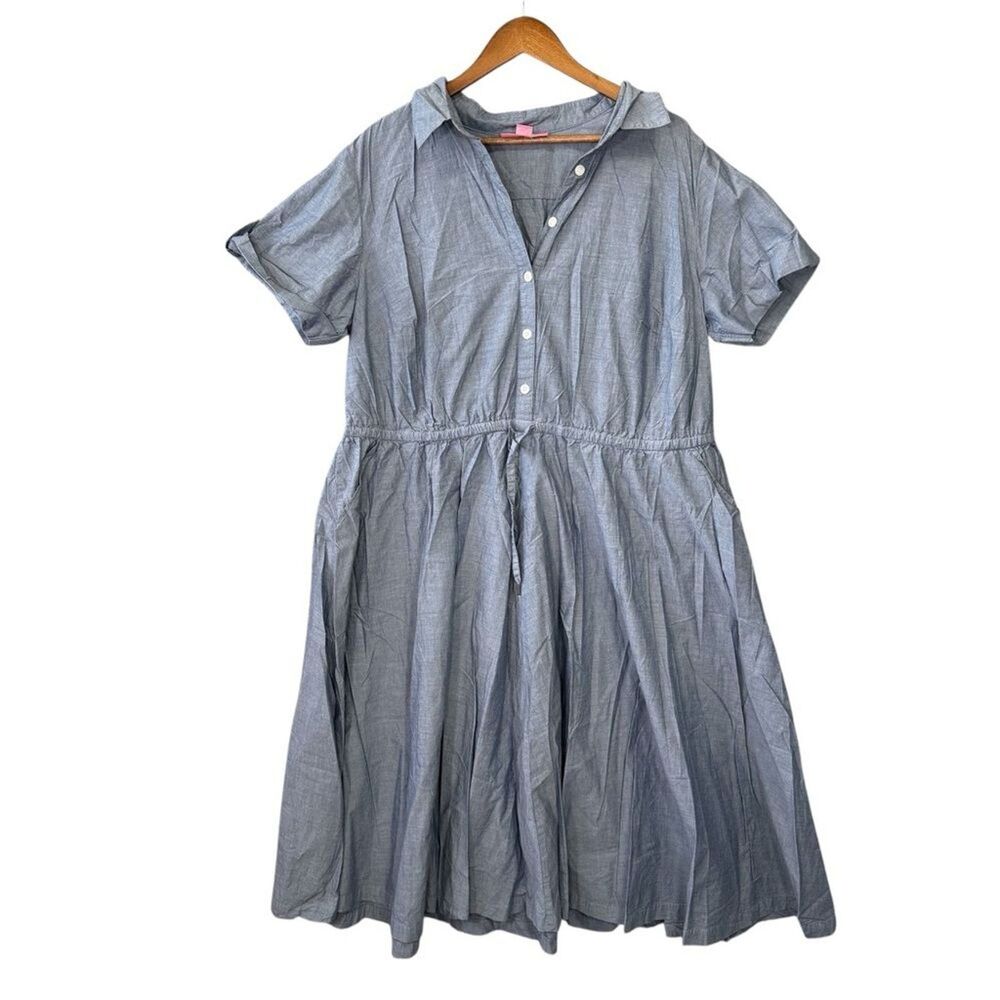 Woman Within Gray Blue Collared Maxi Shirt Dress 22W Neutral Lightweight A Line